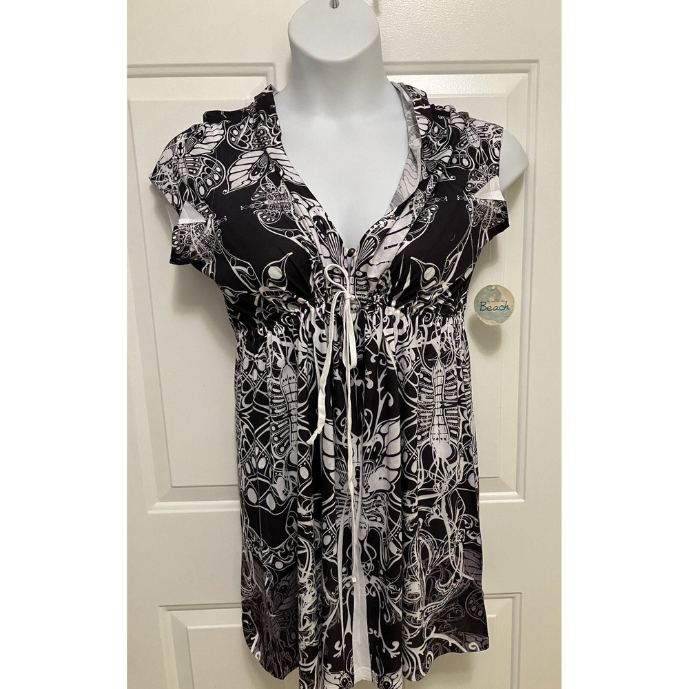 Live And Let Live NWT White Brown Floral Beach Shirt Coverup Large Boho Women’s - Picture 6 of 7